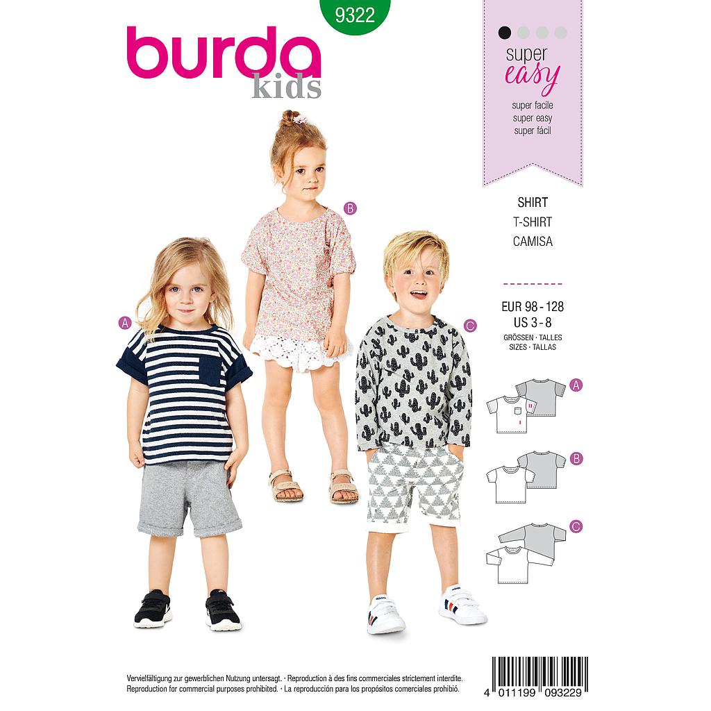 Patrón Burda 9322 - Camiseta para niños de 3 a 8 años