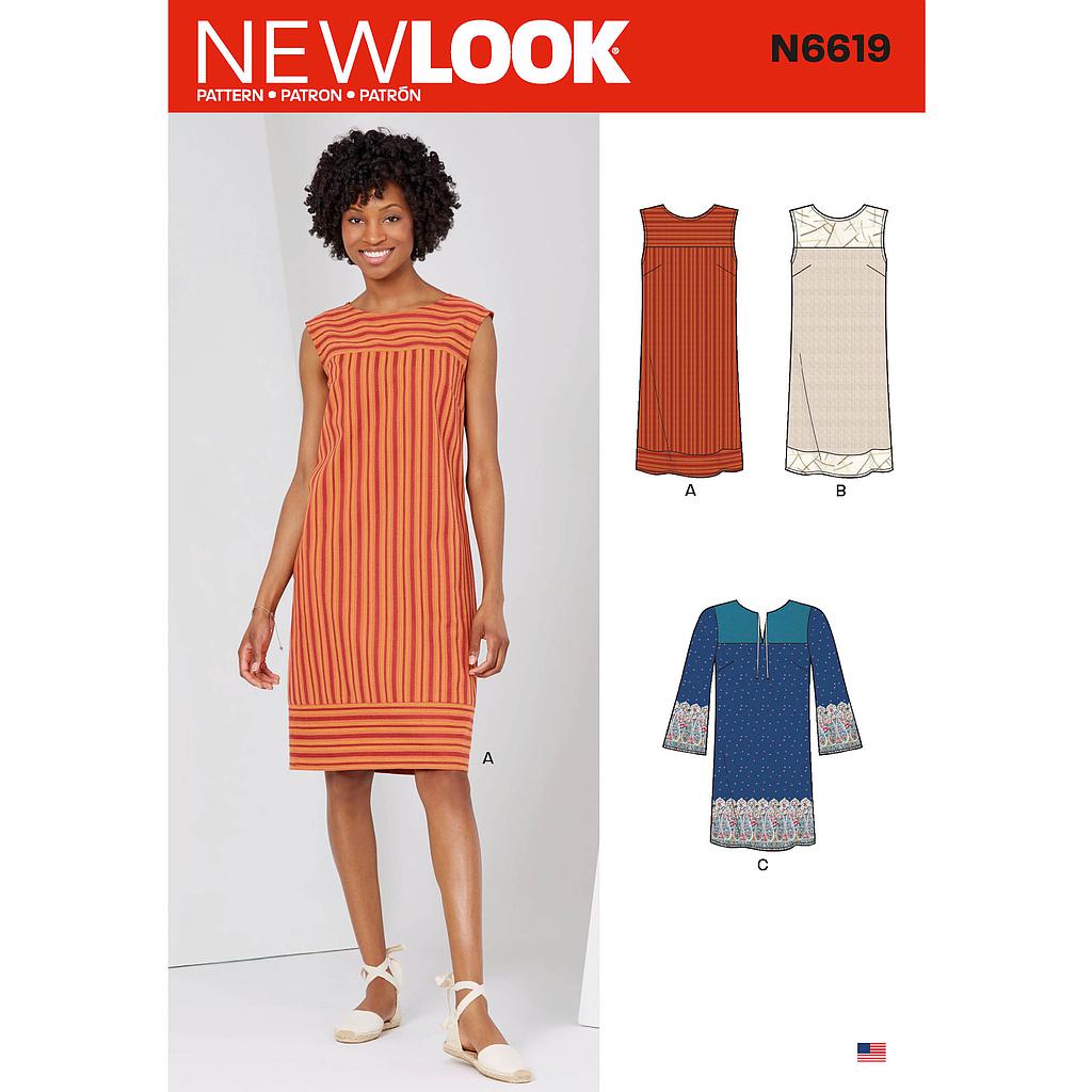 Patron New Look 6619 Robe droite pour femmes de 38 à 50