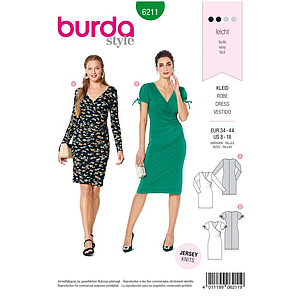 Patron Burda 6211 Robe moulante décolleté cache-cœur - du 36 au 46