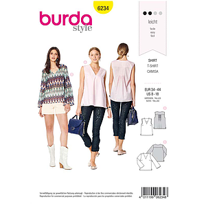 Patron Burda 6234 Blouse femme encolure en V avec ou sans manches longues - du 36 au 46