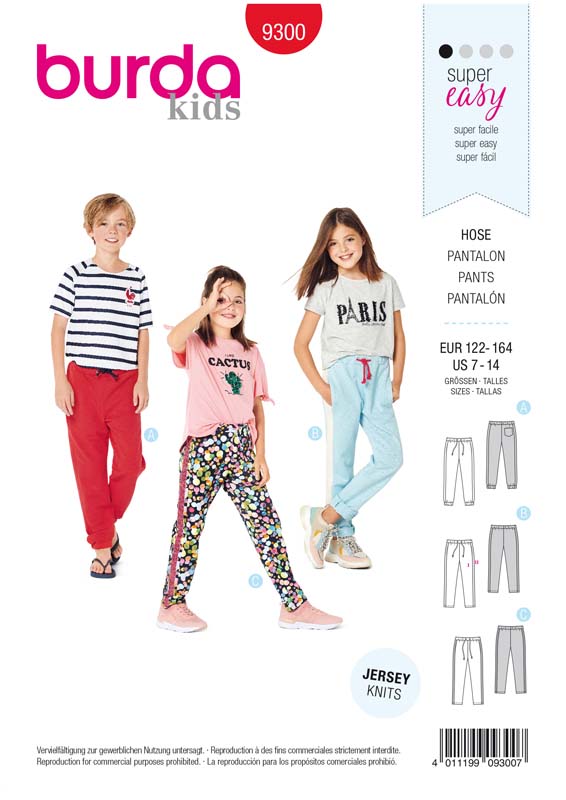 Patron Burda 9300 Pantalon de jogging enfant à coulisse élastique -de 7 à 14/16 ans