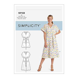 Patron Simplicity 9103 Robe femme manches chauve - souris - du 32 au 48#