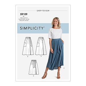 Patron Simplicity 9109 Jupe femme portefeuille longue asymétrique - du 34 au 52#