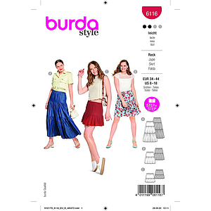 Patron Burda 6116- Jupes à étages élastiquées à la taille du 36 au 46