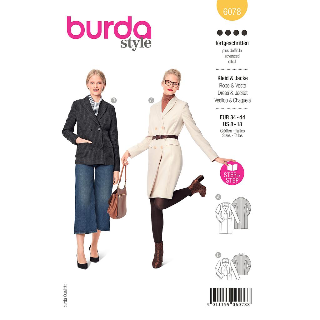 Patron Burda 6078 - Robe blazer et veste – croisée avec revers du 36 au 46