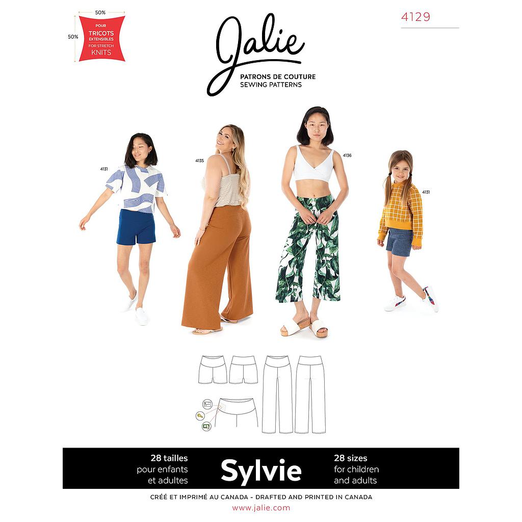 Patron Jalie 4129 SYLVIE- Pantalon jambe large et short en tricot- Femme, Enfant fille  