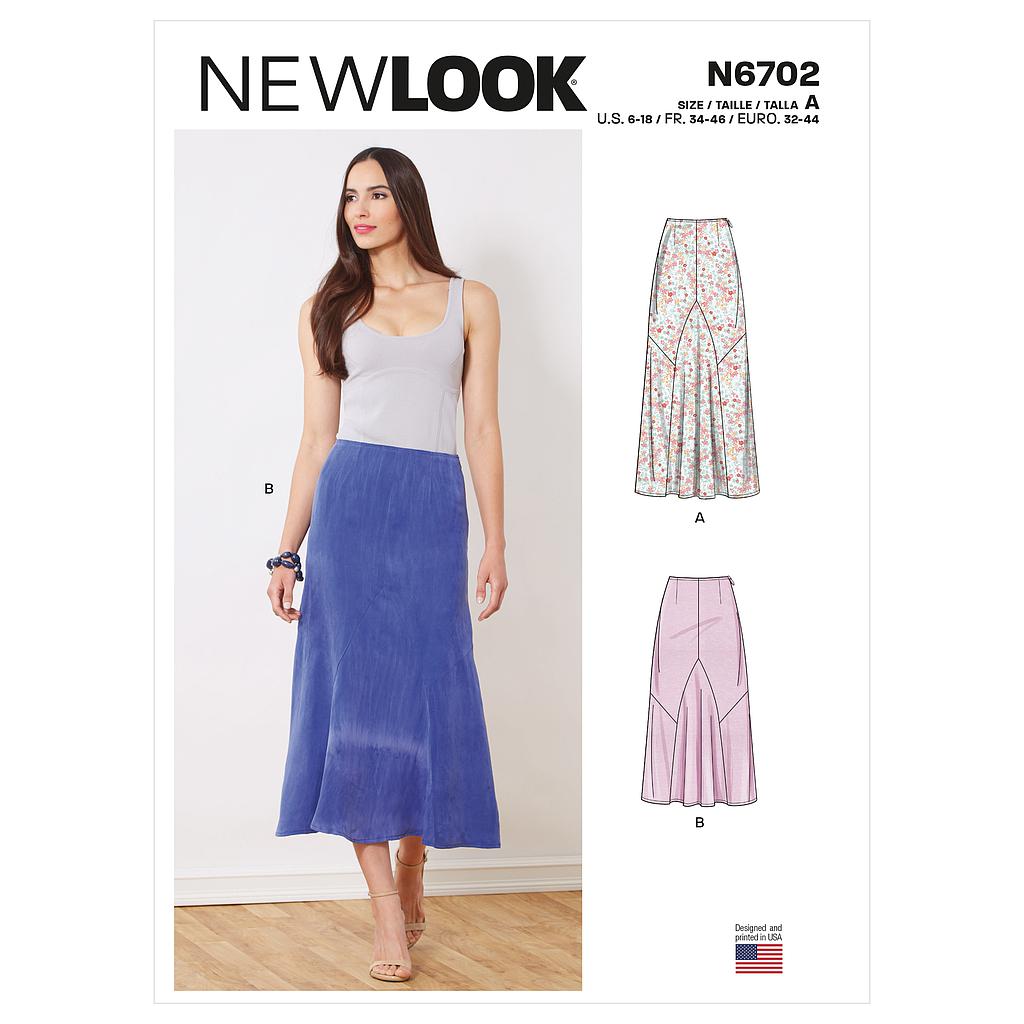 Patron New Look 6702 - Jupe longue slim avec empiècements du 34 au 46