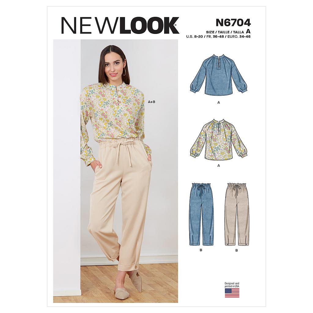 Patron New Look 6704 - Ensemble Blouse col montant et Pantalon bouffant du 36 au 48