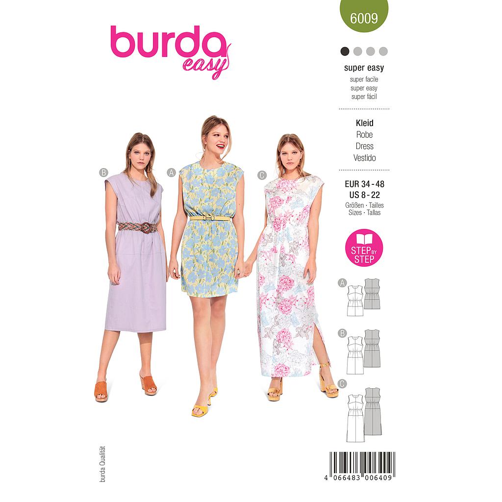 Patron Burda 6009 - Robe coupe droite à enfiler du 36 au 46 (FR)
