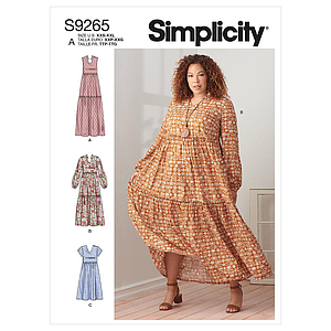 Patron Simplicity 9265 - Robe ample à étage, froncée sous- poitrine du 32 au 54 (FR)