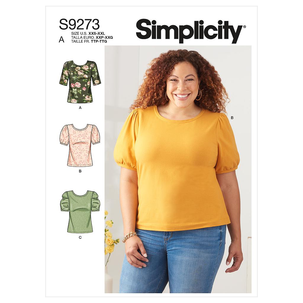 Patron Simplicity 9273 - Top en maille, encolure arrondie avec variations de manches du 32 au 54 (FR)