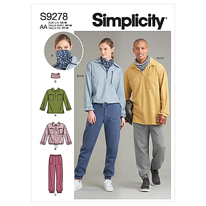 Patron Simplicity 9278 - Ensemble Unisex Sport, Top , Pantalon et tour de cou du XS au XXL