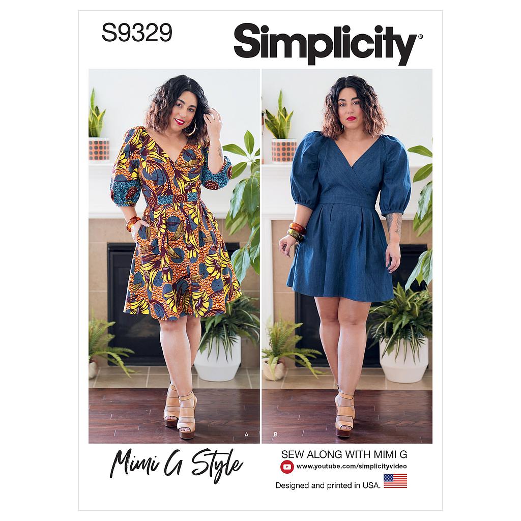 Patron Simplicity 9329 - Robe avec haut croisé et manches raglan bouffantes du 34 au 52 (FR)