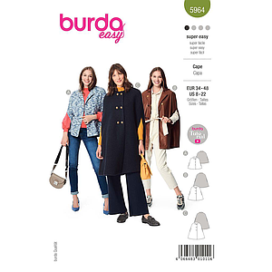 Patron Burda 5964 - Cape avec fentes de manche et petit col du 36 au 50 (FR)