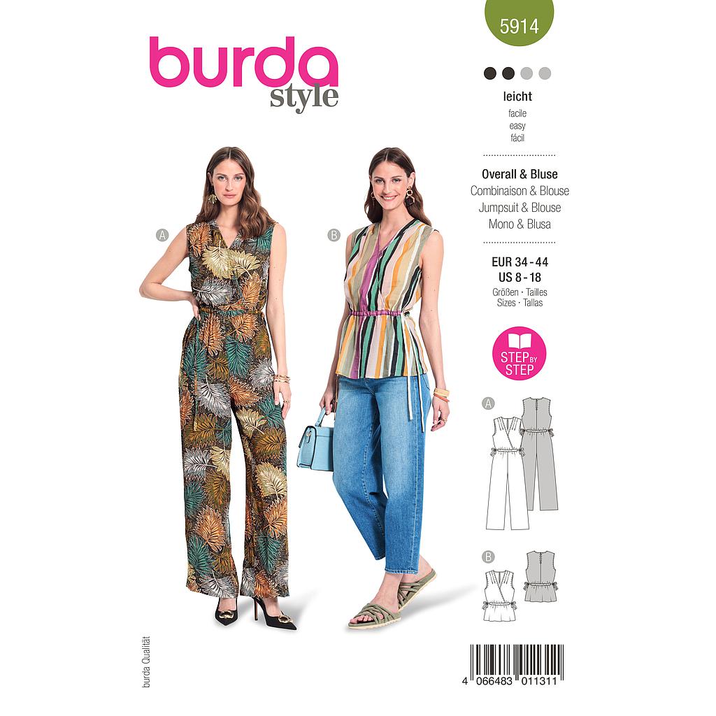 Patron Burda 5914 - Le haut sans manches, façon cache-cœur du 34 au 44 (FR)