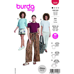 Patron Burda 5809 - T-shirt en jersey du 34 au 48 FR