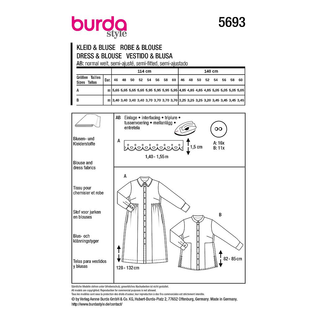 Patron Burda 5693 - Robe et chemisier
