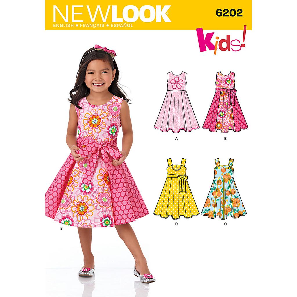 Patrón New Look 6202 Vestidos y cinturón de niña