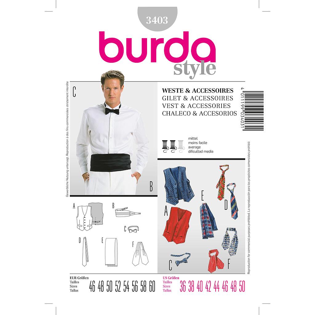 Patrón Nº3403 Burda Style: Chaleco / accesorios