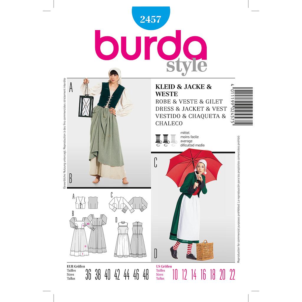 Patron Burda Carnaval 2457 - Déguisement Bécassine &amp; Paysanne Femme