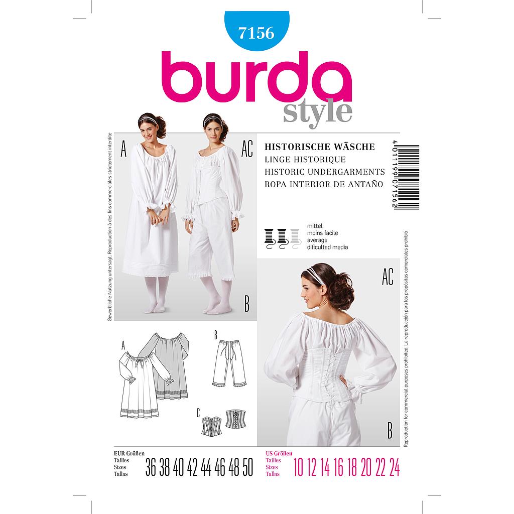 Patrón Nº7156 Burda Histórica: Ropa interior de antaño