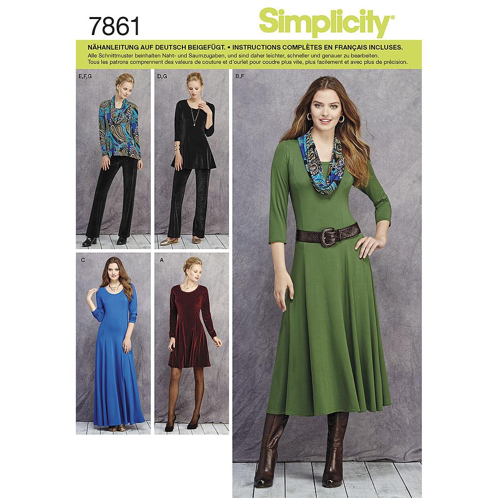 Patrón Simplicity 7861.U5 Vestido, Blusa y pantalones Mujer
